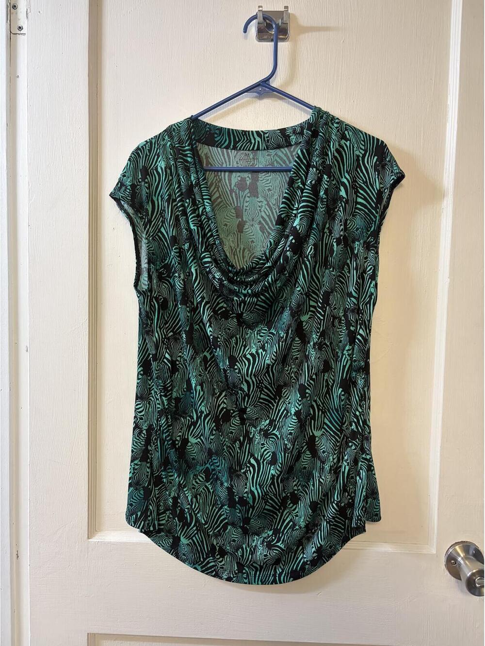 Y2K Worthington Woman 2X Green and Black Zebra Print Top